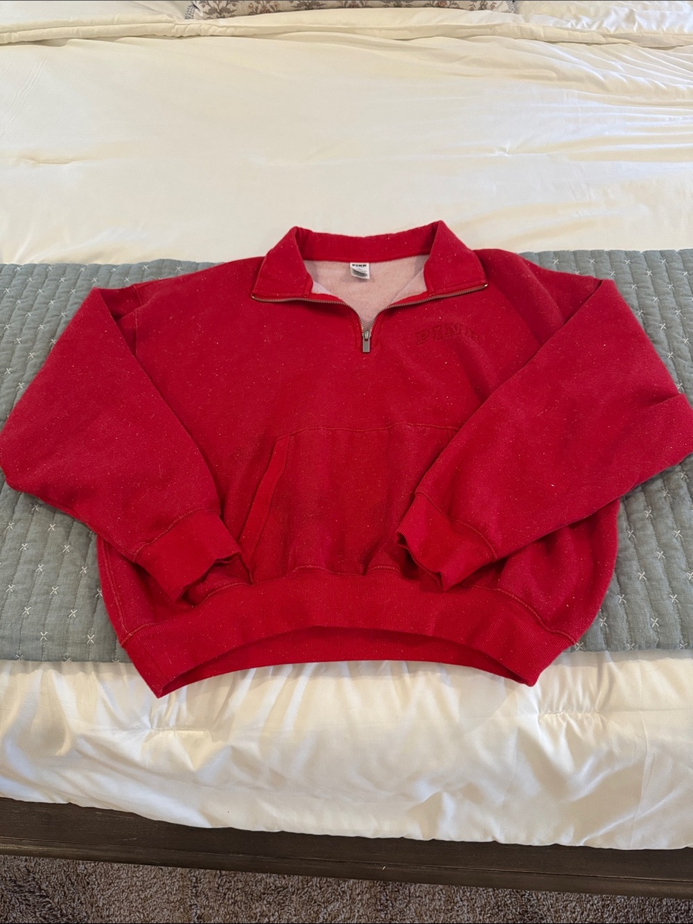 EUC VS Pink Red Sparkle Quarter-Zip